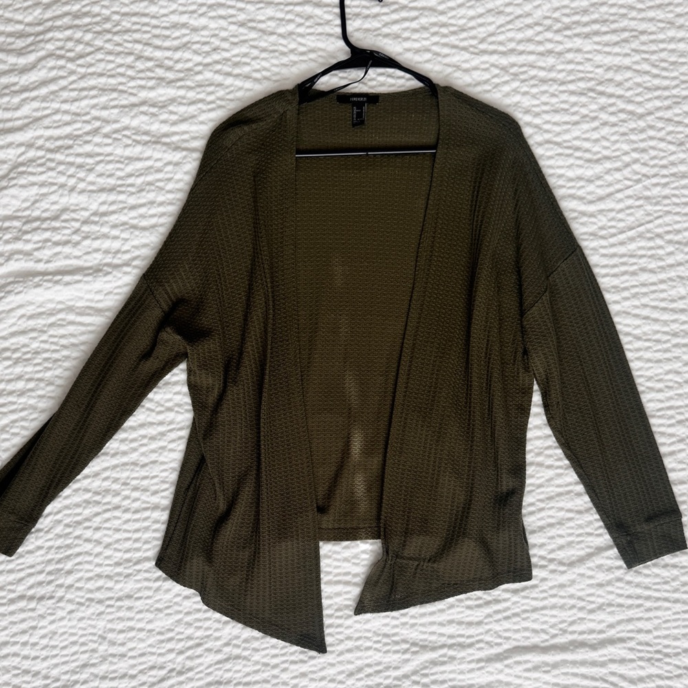 Forever 21 Khaki Open Front Cardigan